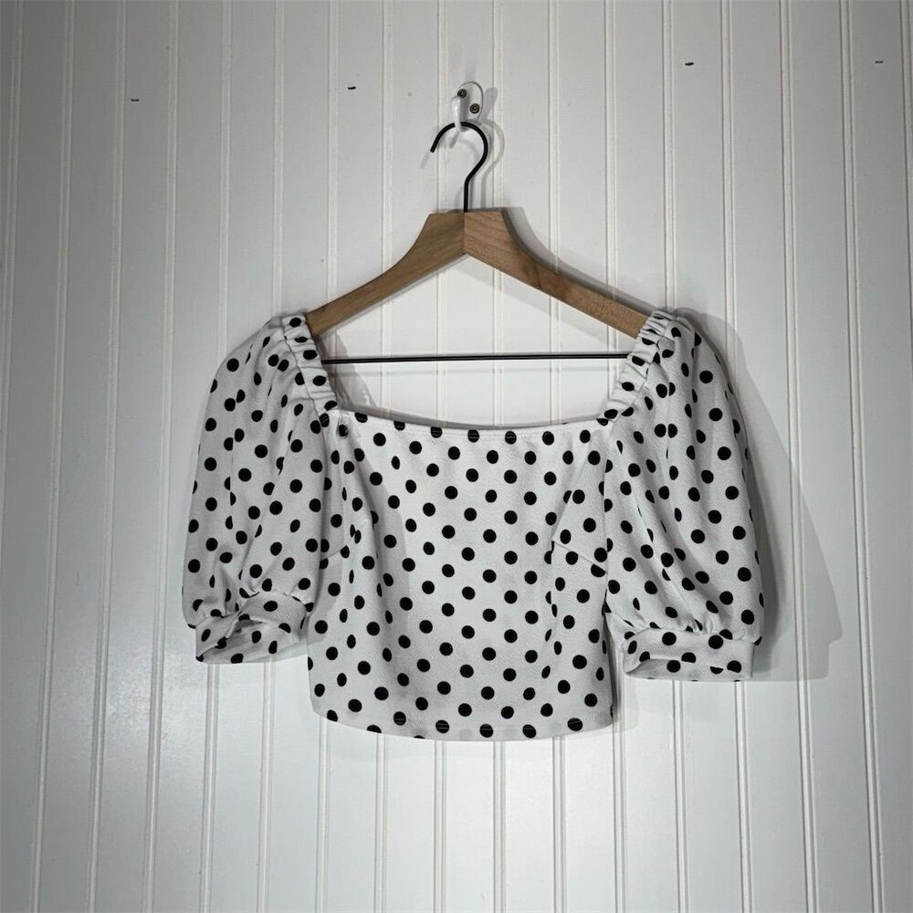 Charlotte Russe Polka Dot Puff Sleeve Crop Top S Retro Coquette Y2K - Picture 1 of 8